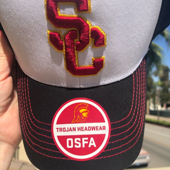 Trojan Headware USC Logo Baseball Cap 6 Panel Black White Baseball Hat NEW - Picture 2 of 7